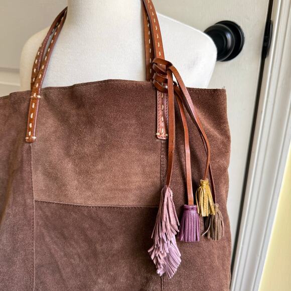 Vintage Dayaday Spain Brown Suede Leather Shoulder Bag Colorful Tassels Boho - Picture 2 of 8